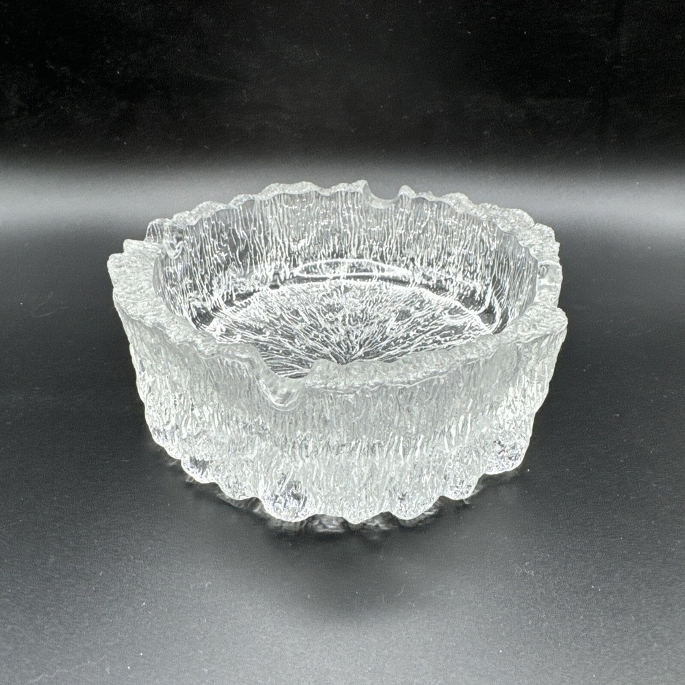 Iittala Ashtray Tapio Wirkkala Glass‎ Ice / Tree Bark Textured Glass Finland